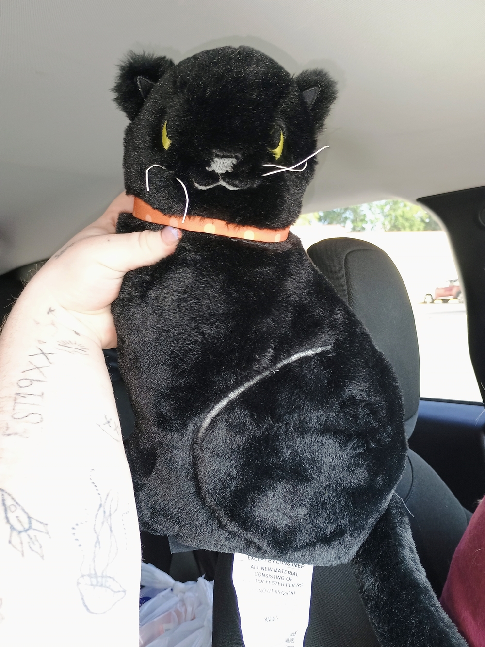 Black Plush Cat Toy with Orange Collar - Soft Pet Plush